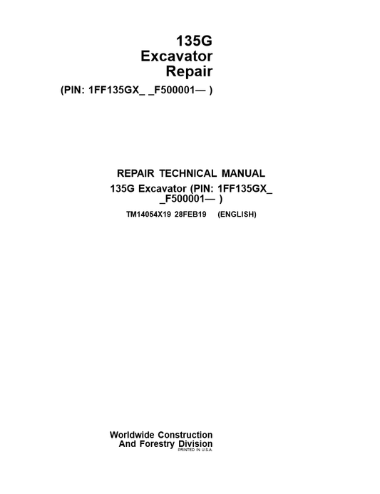 Manual de Reparación Excavadora John Deere 135G