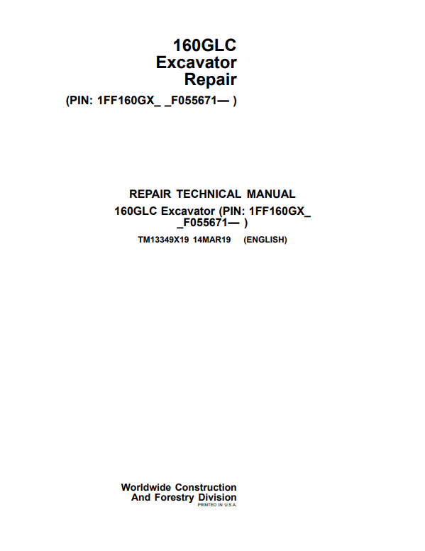 Manual de Reparación Excavadora John Deere 160GLC