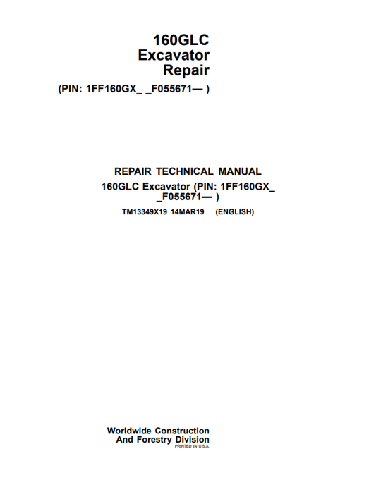 Manual de Reparación Excavadora John Deere 160GLC