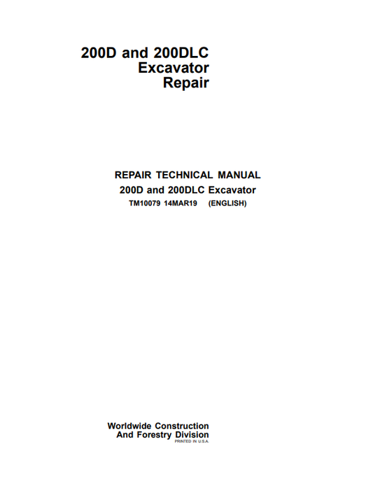 Manual de Reparación Excavadora John Deere 200D - 200DLC