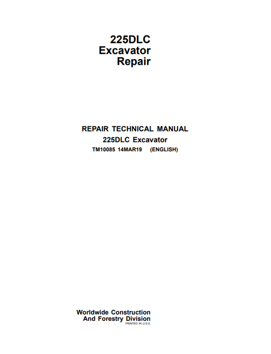 Manual de Reparación Excavadora John Deere 225DLC