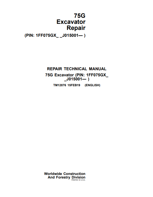 Manual de Reparación Excavadora John Deere 75G