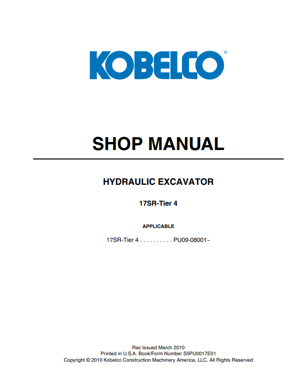 Manual de Reparación Excavadora Kobelco 17SR-Tier 4