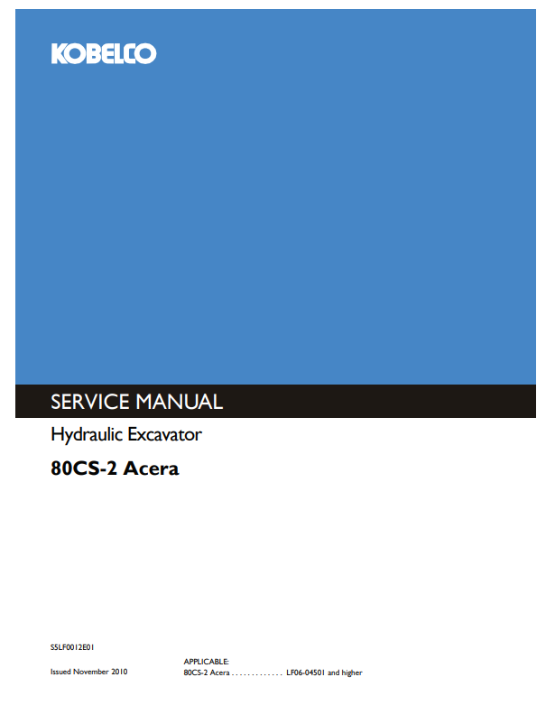 Manual de Reparación Excavadora Kobelco 80CS-2 Acera