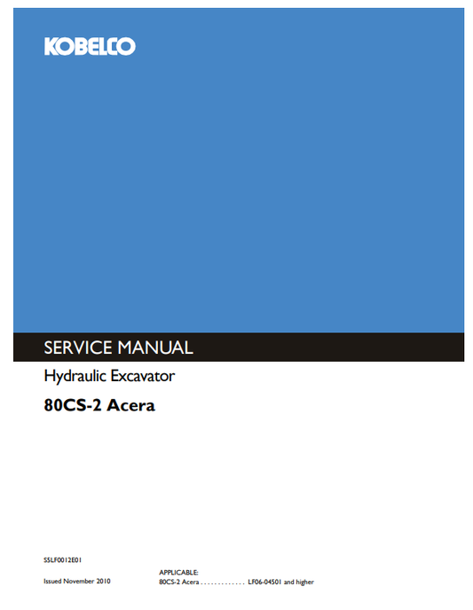 Manual de Reparación Excavadora Kobelco 80CS-2 Acera