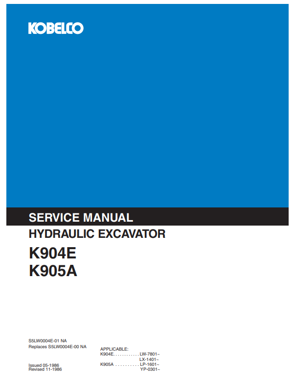 Manual de Reparación Excavadora Kobelco K904E, K905A
