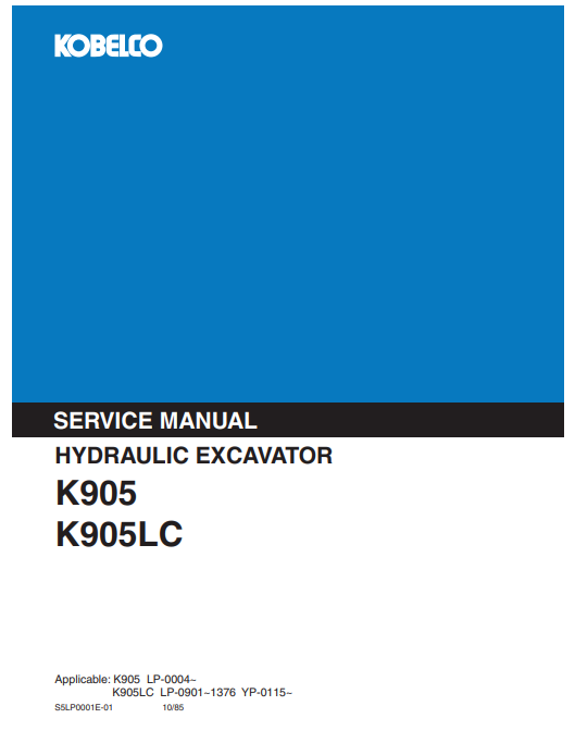 Manual de Reparación Excavadora Kobelco K905, K905LC