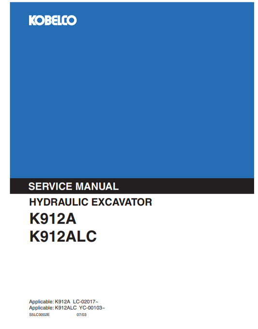 Manual de Reparacion Excavadora Kobelco K912A, K912ALC