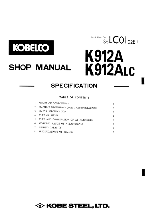 Manual de Reparacion Excavadora Kobelco K912A, K912ALC