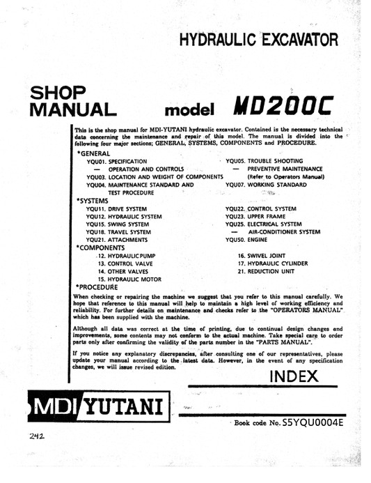 Manual de Reparación Excavadora Kobelco MD200LC