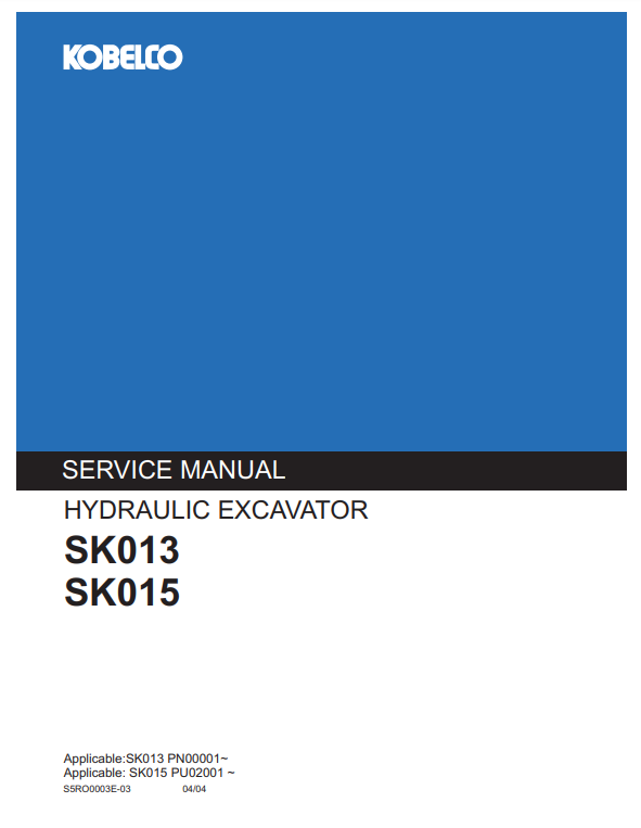 Manual de Reparación Excavadora Kobelco SK013 , SK015