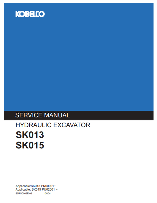 Manual de Reparación Excavadora Kobelco SK013 , SK015