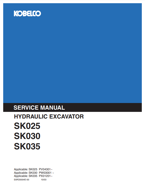 Manual de Reparación Excavadora Kobelco SK025 , SK030 , SK035