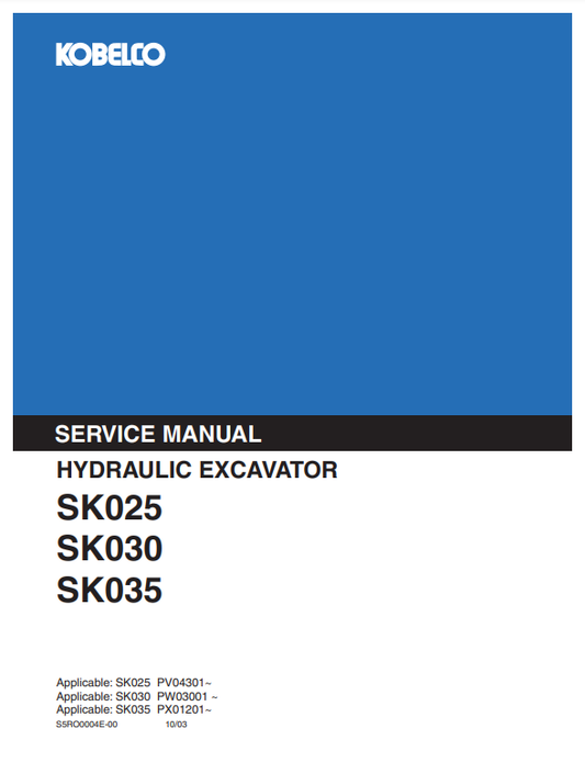 Manual de Reparación Excavadora Kobelco SK025 , SK030 , SK035