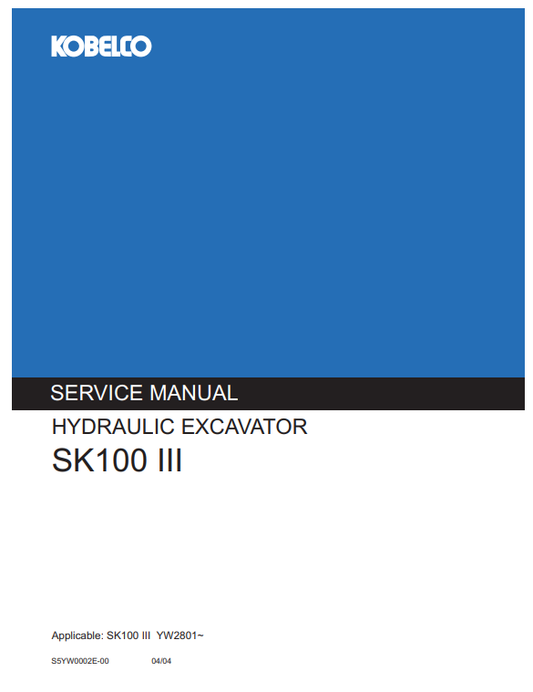 Manual de Reparación Excavadora Kobelco SK100 III