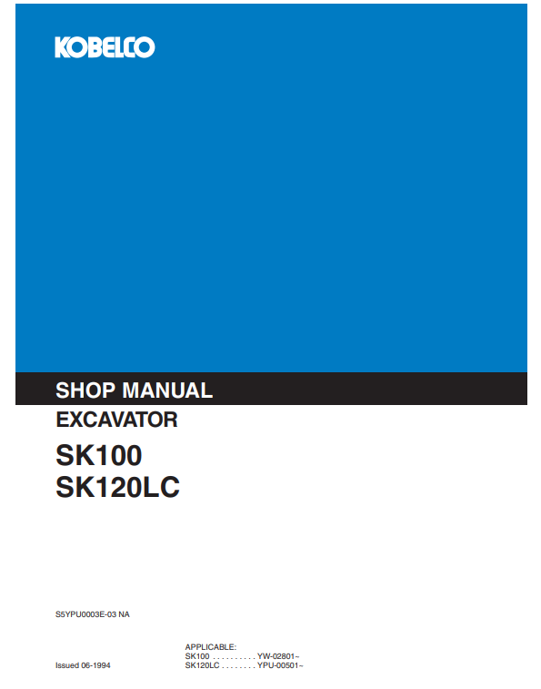 Manual de Reparación Excavadora Kobelco SK100, SK120LC