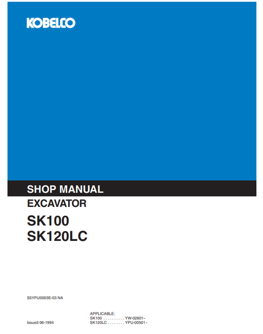 Manual de Reparación Excavadora Kobelco SK100, SK120LC