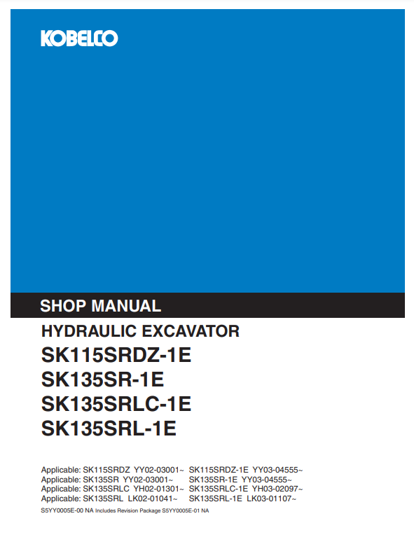 Manual de Reparación Excavadora Kobelco SK115SRDZ-1E, SK135SRLC-1E, SK135SRLC-1E, SK135SRL-1E