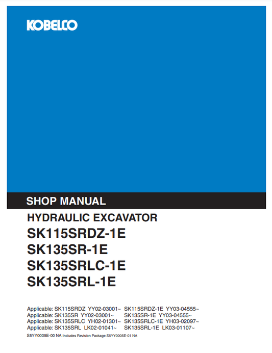 Manual de Reparación Excavadora Kobelco SK115SRDZ-1E, SK135SRLC-1E, SK135SRLC-1E, SK135SRL-1E