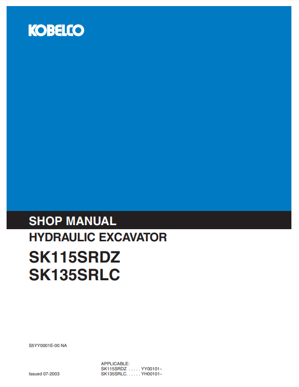 Manual de Reparación Excavadora Kobelco SK115SRDZ, SK135SRLC