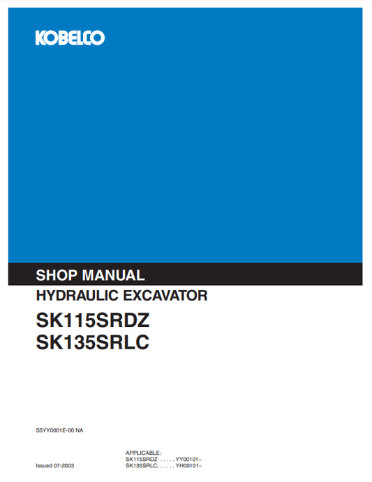 Manual de Reparación Excavadora Kobelco SK115SRDZ, SK135SRLC
