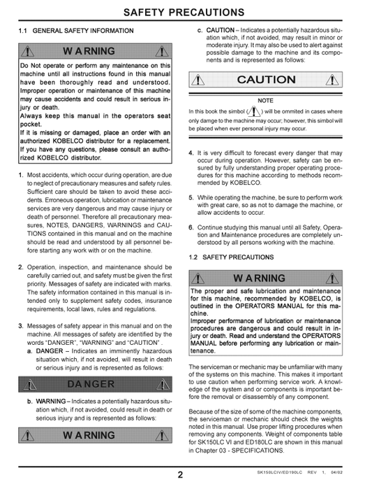 Manual de Reparación Excavadora Kobelco SK160LC, ED190LC