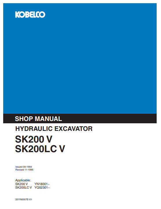 Manual de Reparación Excavadora Kobelco SK200-V, SK200LC-V
