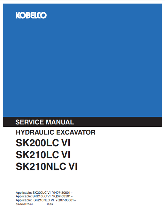 Manual de Reparación Excavadora Kobelco SK200LC-VI, SK210LC-VI, SK210NLC-VI