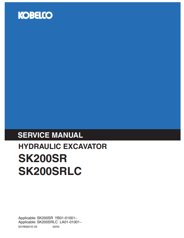 Manual de Reparación Excavadora Kobelco SK200SR, SK200SRLC