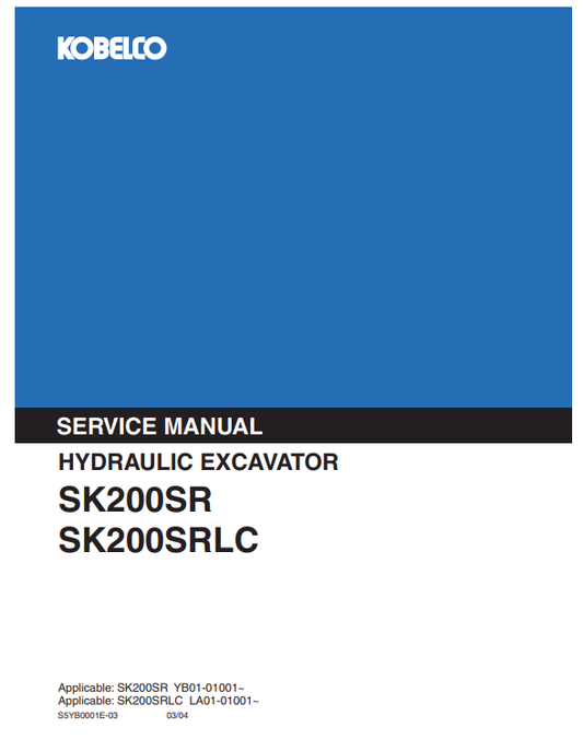 Manual de Reparación Excavadora Kobelco SK200SR, SK200SRLC