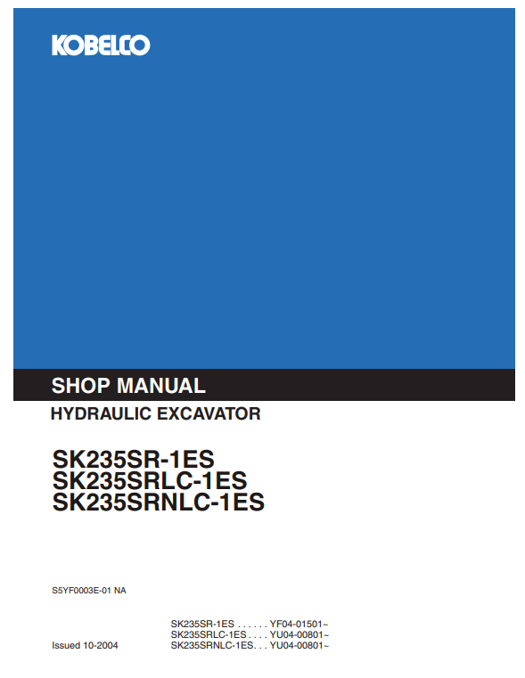 Manual de Reparación Excavadora Kobelco SK235SR-1ES, SK235SRLC-1ES, SK235SRNLC-1ES