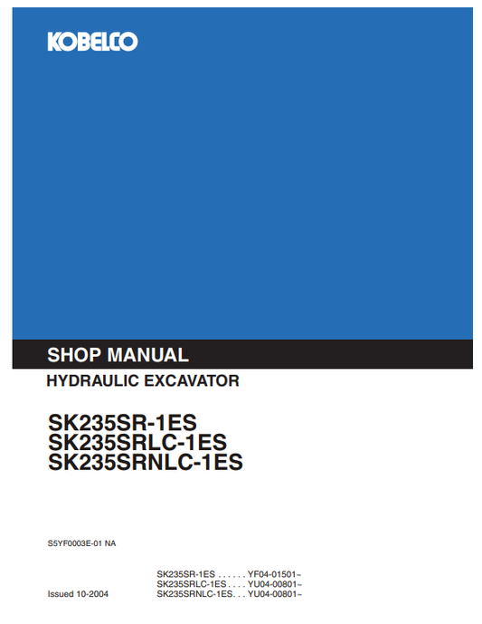 Manual de Reparación Excavadora Kobelco SK235SR-1ES, SK235SRLC-1ES, SK235SRNLC-1ES