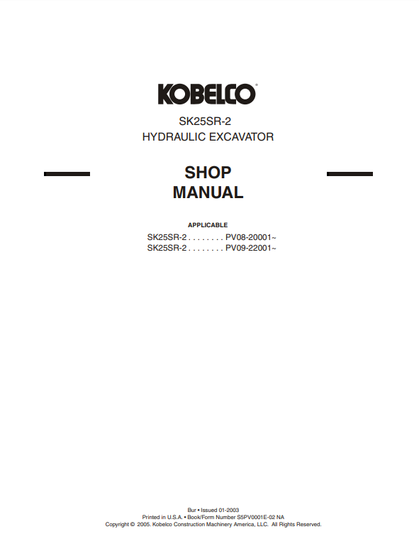 Manual de Reparación Excavadora Kobelco SK25SR-2