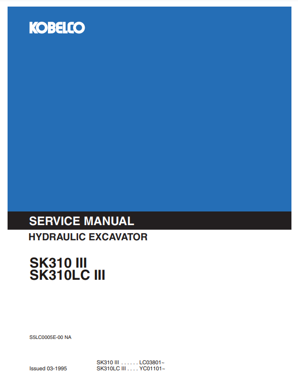 Manual de Reparación Excavadora Kobelco SK310 III, SK310LC III