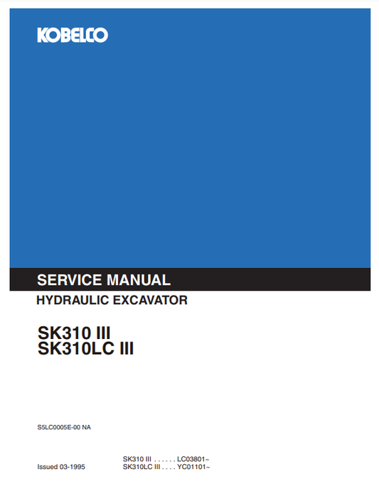 Manual de Reparación Excavadora Kobelco SK310 III, SK310LC III