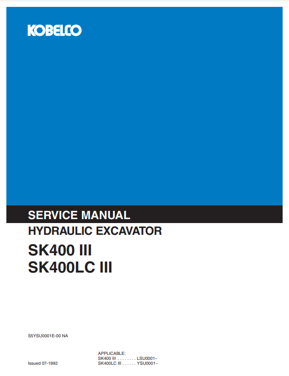 Manual de Reparación Excavadora Kobelco SK400 III, SK400LC III