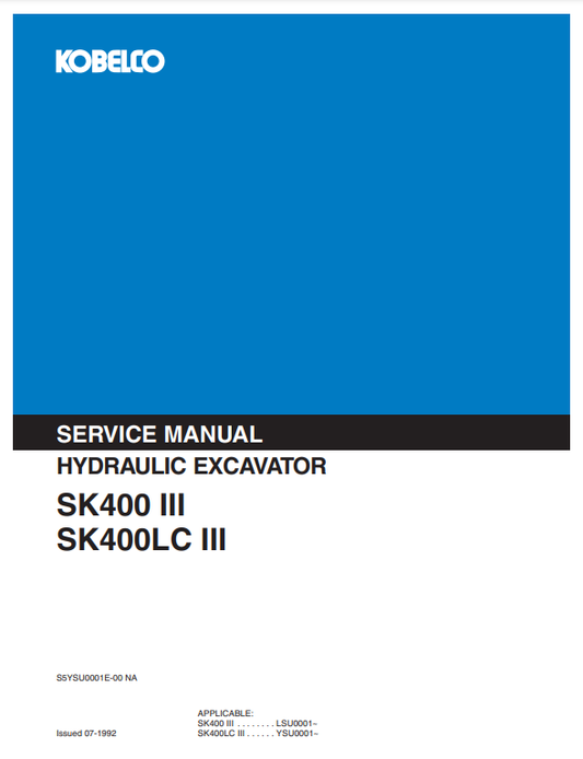 Manual de Reparación Excavadora Kobelco SK400 III, SK400LC III