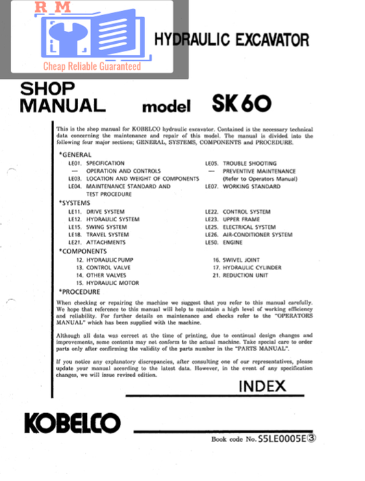 Manual de Reparación Excavadora Kobelco SK60