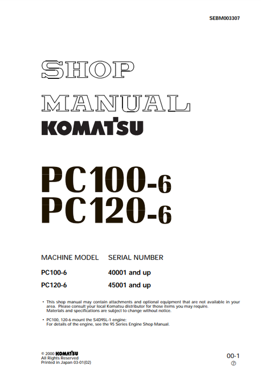 Manual de Reparación Excavadora Komatsu PC100-6 , PC120-6