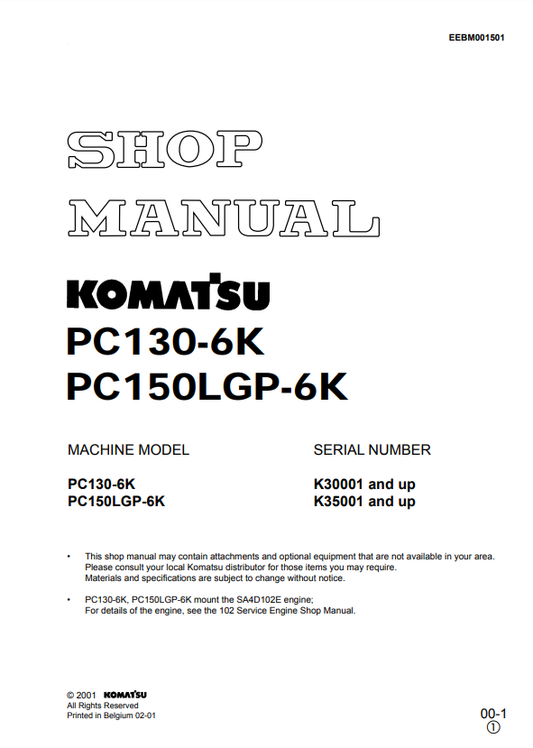 Manual de Reparación Excavadora Komatsu PC130-6K , PC150LGP-6K