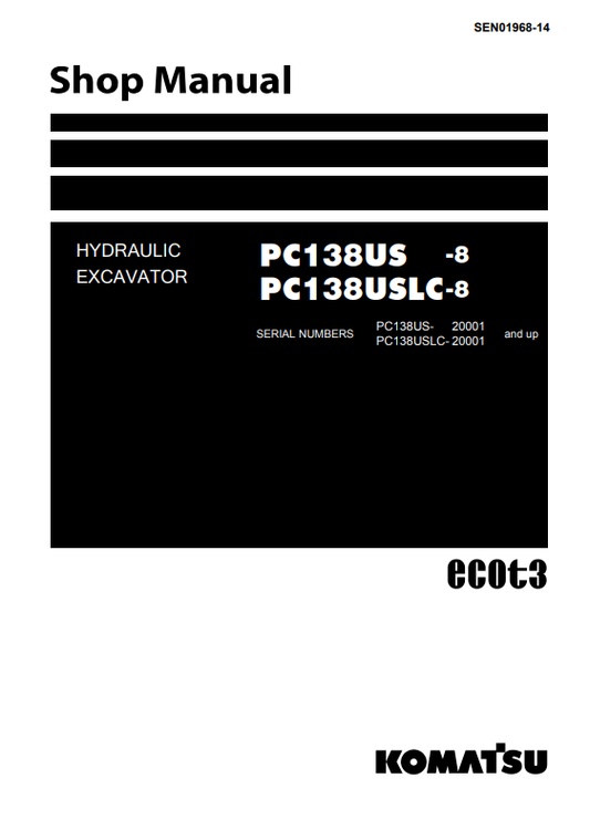 Manual de Reparación Excavadora Komatsu PC138US-8 , PC138USLC-8