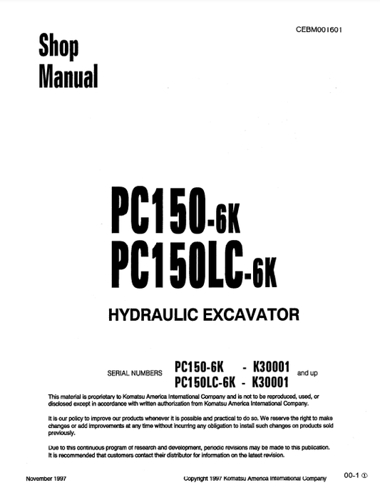 Manual de Reparación Excavadora Komatsu PC150-6K , PC150LC-6K