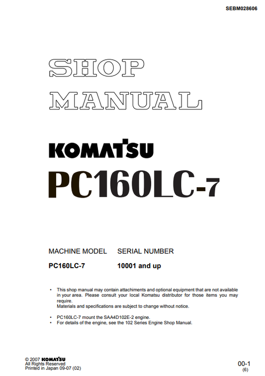 Manual de Reparación Excavadora Komatsu PC160LC-7