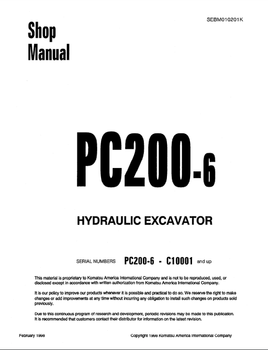 Manual de Reparación Excavadora Komatsu PC200-6