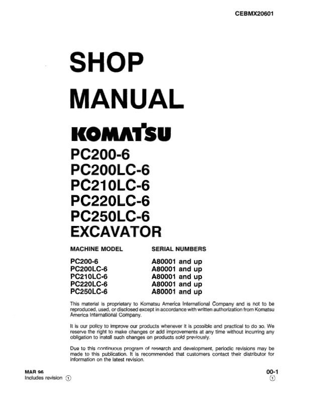 Manual de Reparación Excavadora Komatsu PC200-6, PC200LC-6, PC210LC-6, PC220LC-6, PC250LC-6
