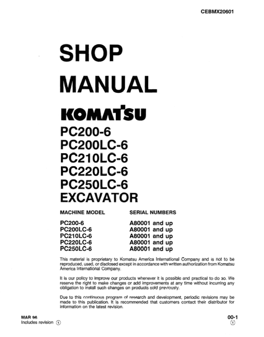 Manual de Reparación Excavadora Komatsu PC200-6, PC200LC-6, PC210LC-6, PC220LC-6, PC250LC-6