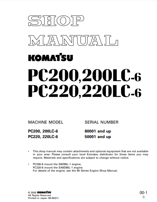 Manual de Reparación Excavadora Komatsu PC200-6, PC200LC-6, PC220-6, PC220LC-6
