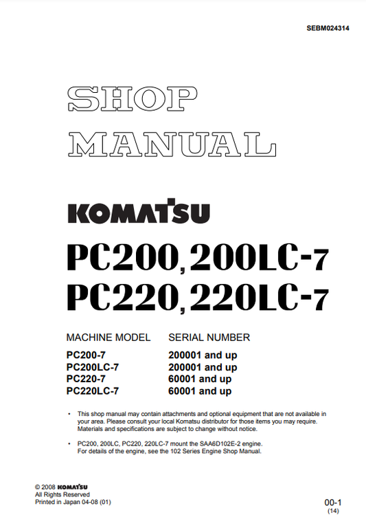 Manual de Reparación Excavadora Komatsu PC200-7, PC200LC-7, PC220-7, PC220LC-7