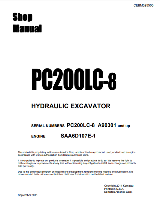 Manual de Reparación Excavadora Komatsu PC200LC-8