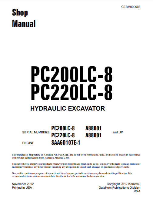 Manual de Reparación Excavadora Komatsu PC200LC-8, PC220LC-8